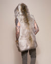 Man wearing Alaskan Hawk Hooded Faux Fur Vest, back view