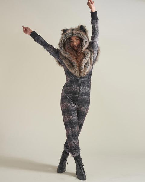 Wolf Faux Fur Velvet Jumpsuit Onesie Women s SpiritHoods