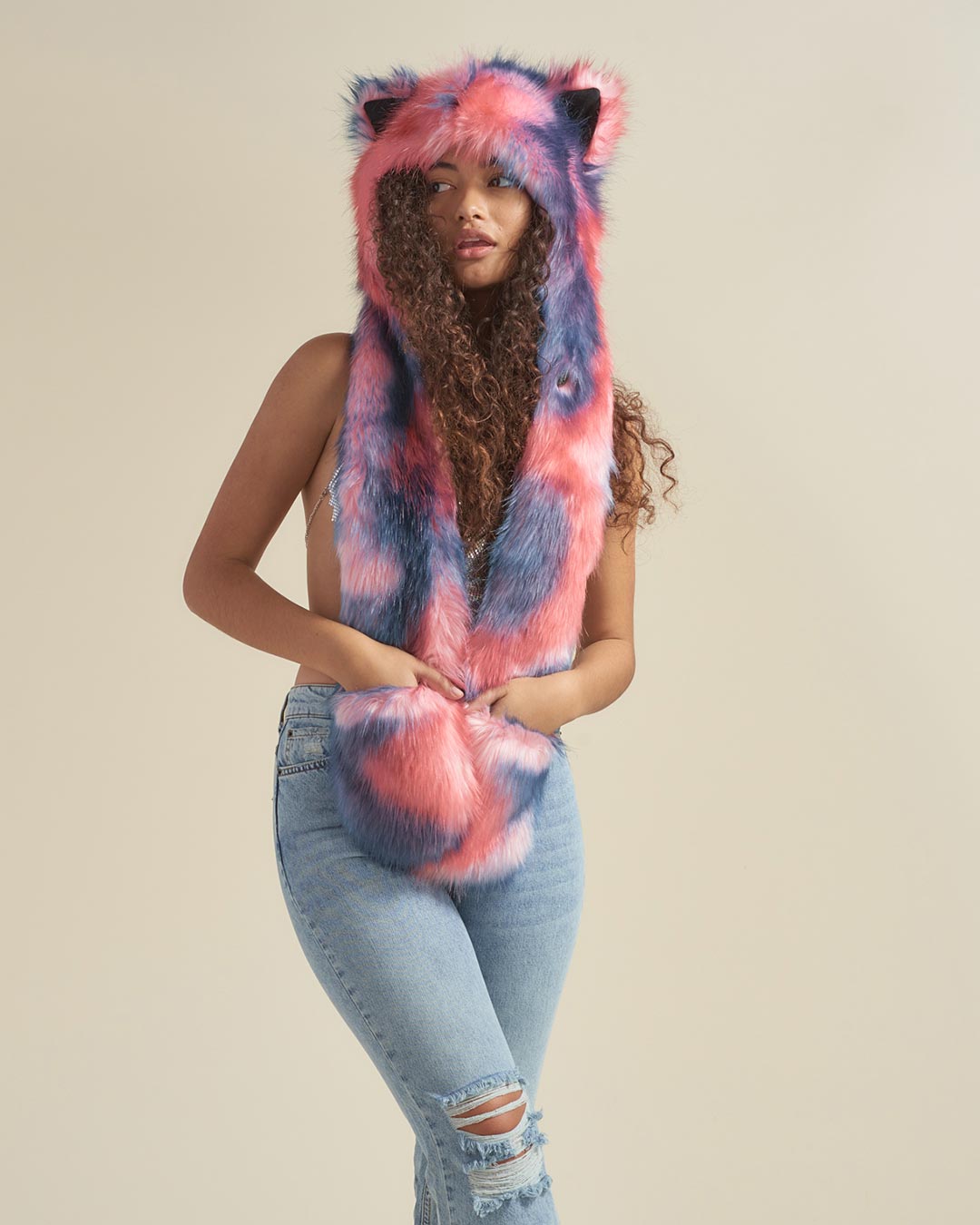 Peach Sorbet Kitten Faux Fur Hood | Women's