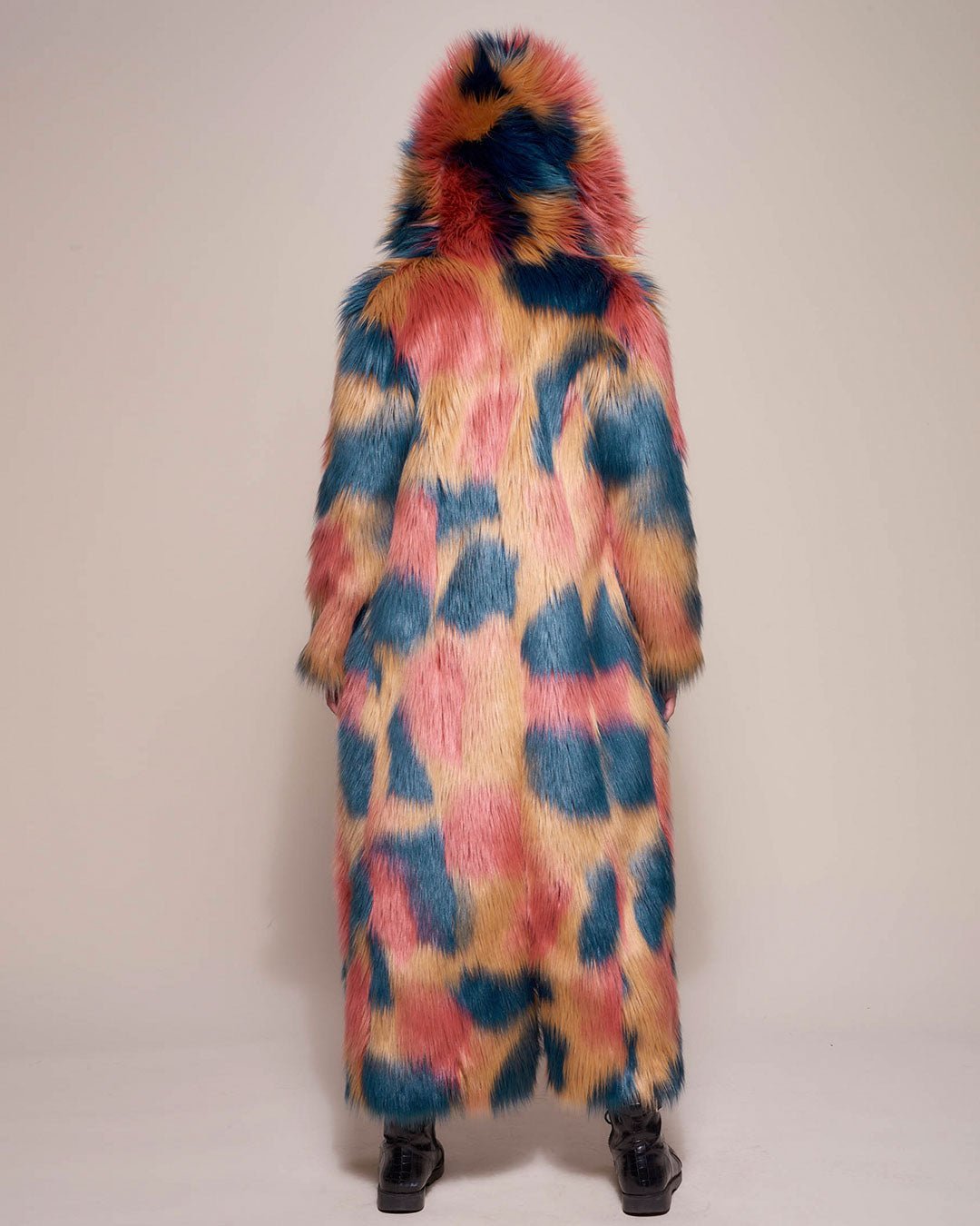 Faux Fur Long Coat with Hood in American Swallow Design