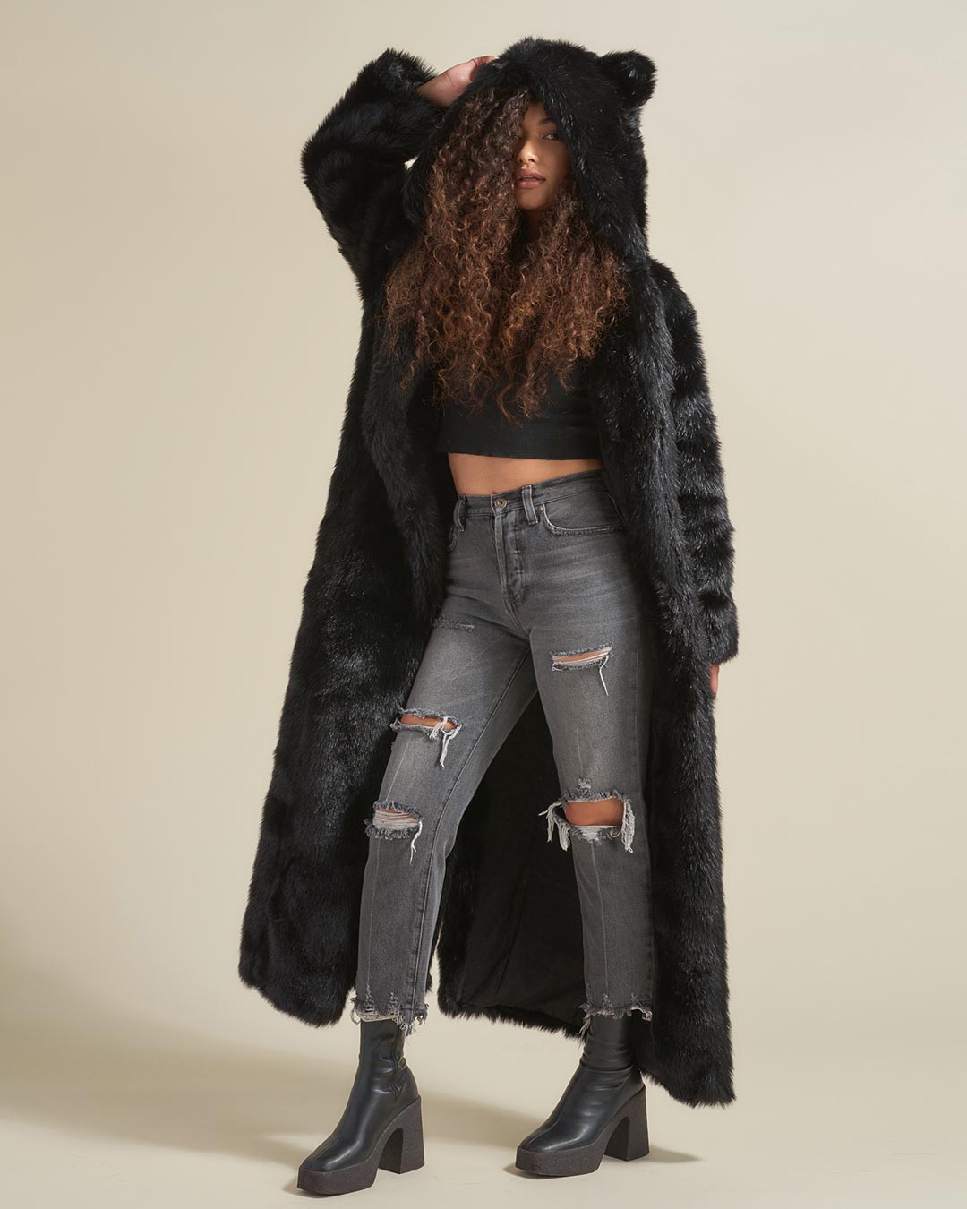 Classic Women's Long Faux Fur Coat | Black Panther