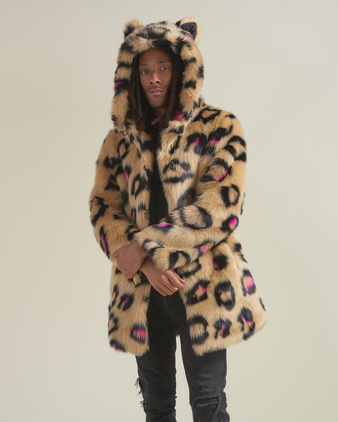 Pink Spotted Leopard Classic Faux Fur Coat | Men&#39;s