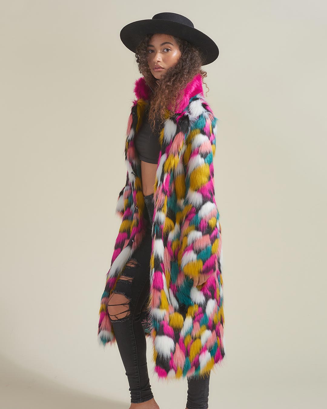 Rainbow Butterfly Calf Length Faux Fur Coat | Women's - SpiritHoods