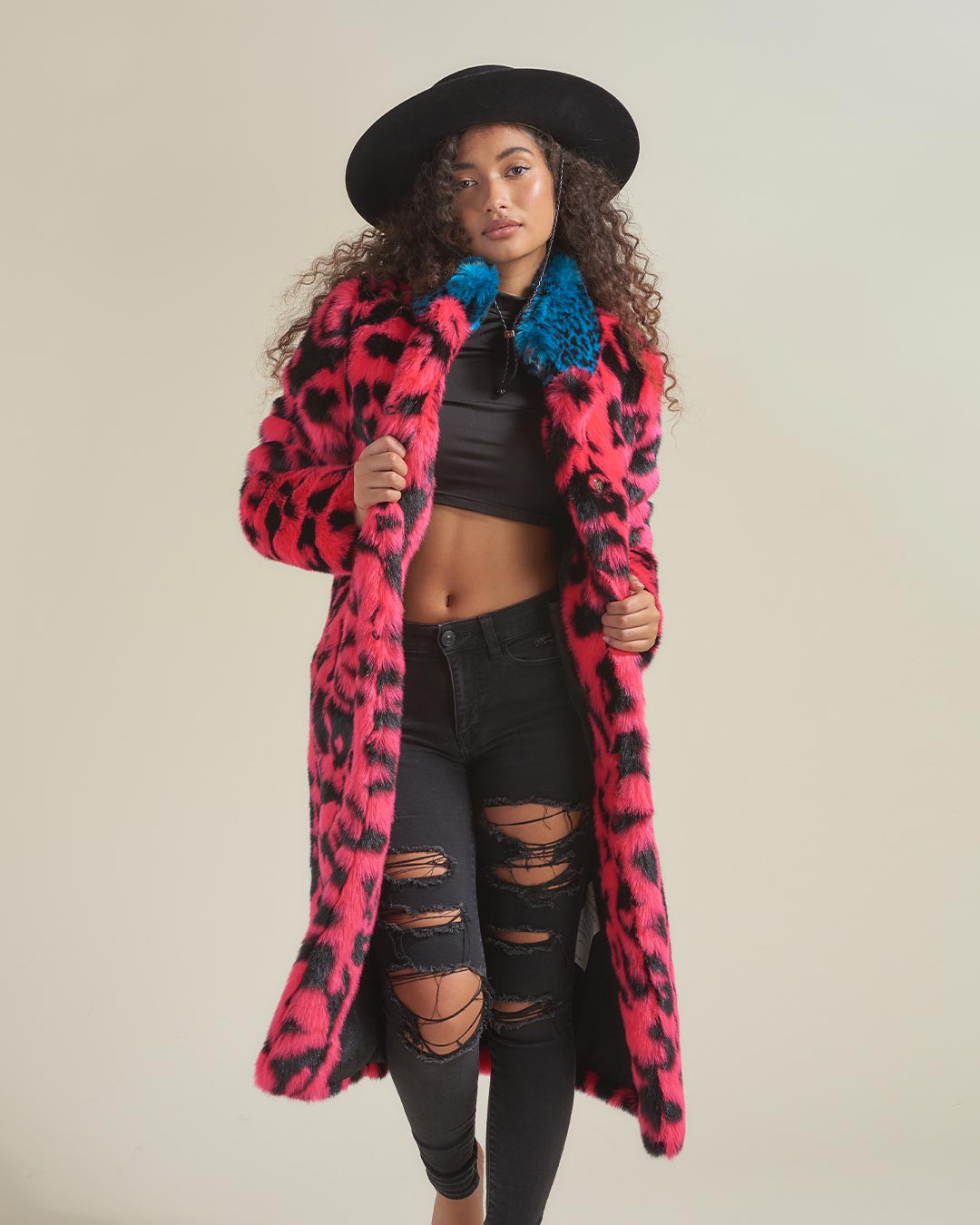 Pink Panther Calf Length Faux Fur Coat | Women's - SpiritHoods