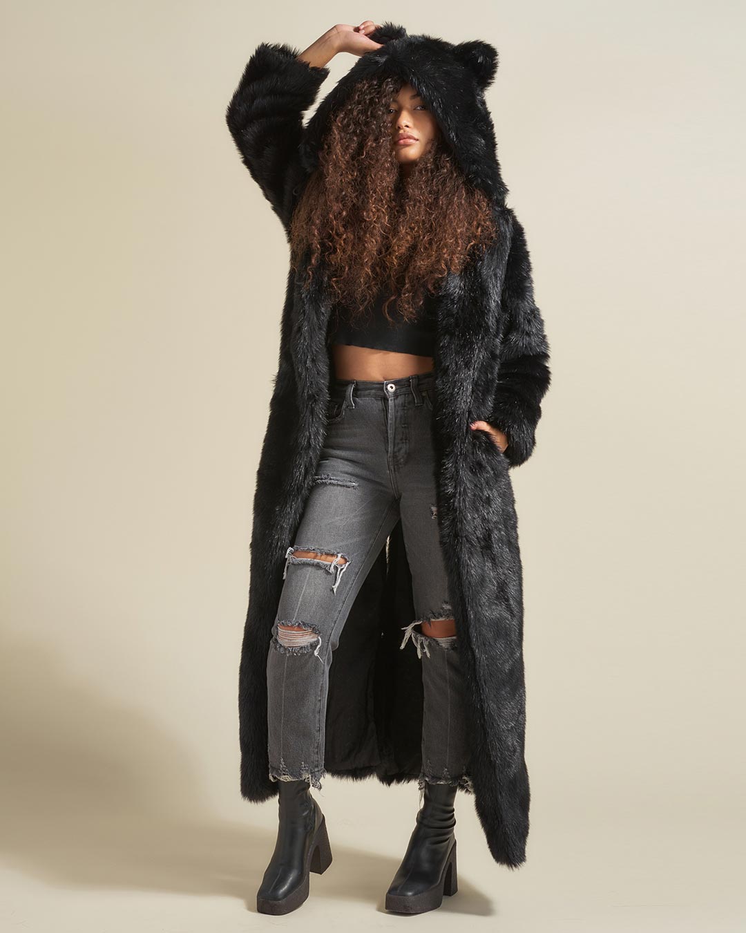 Classic Women's Long Faux Fur Coat | Black Panther