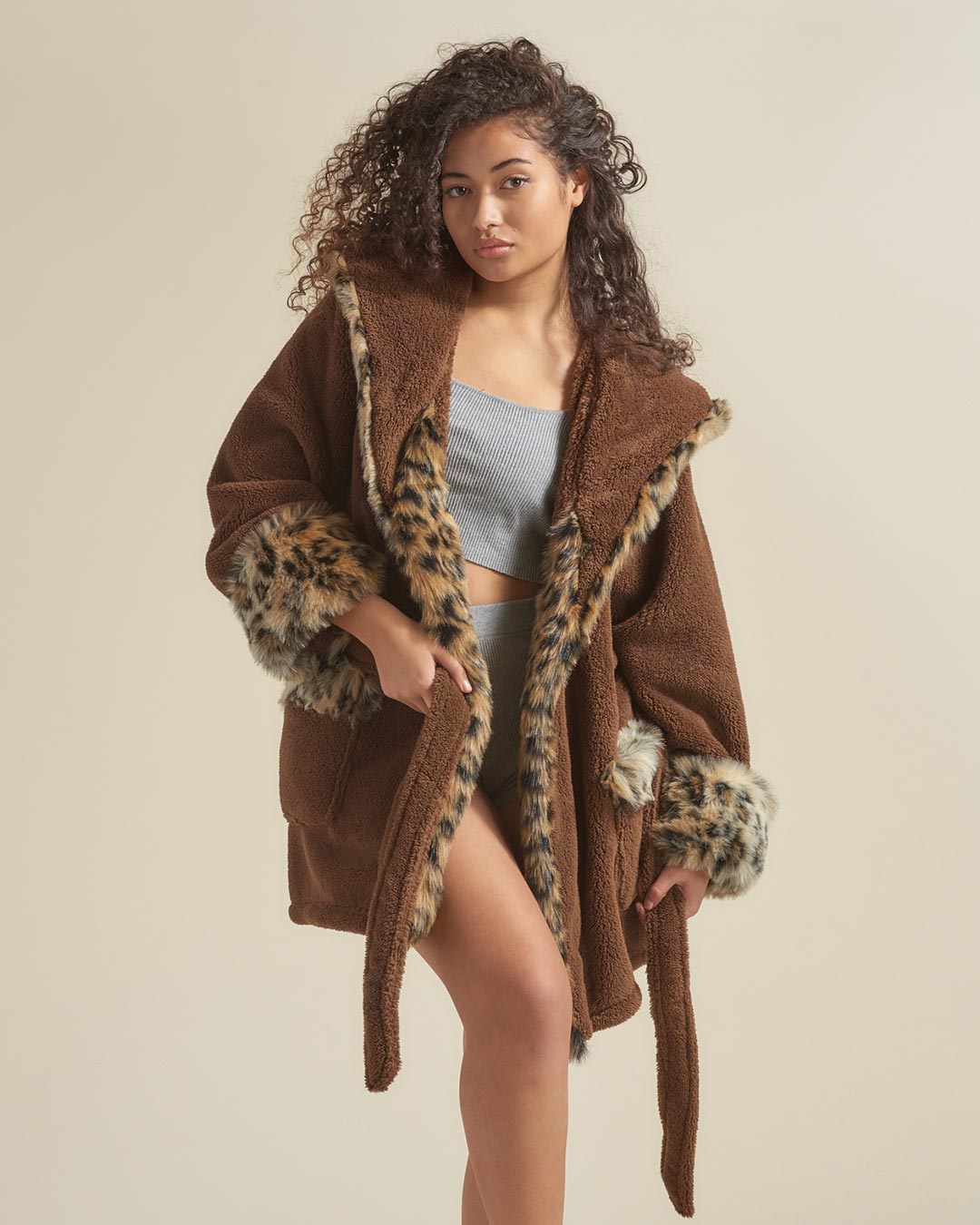 Leopard Classic Short Faux Fur Robe | Women's