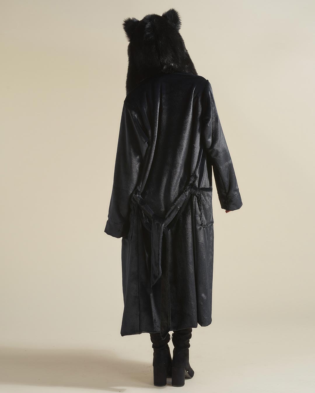 Back View of Black Panther Classic Faux Fur Style Robe on Woman