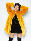 V-Neck Golden Wolf Luxe Faux Fur Coat on Female