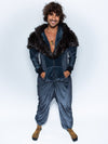 Man wearing Black Panther Faux Fur Velvet Onesie, front view 3