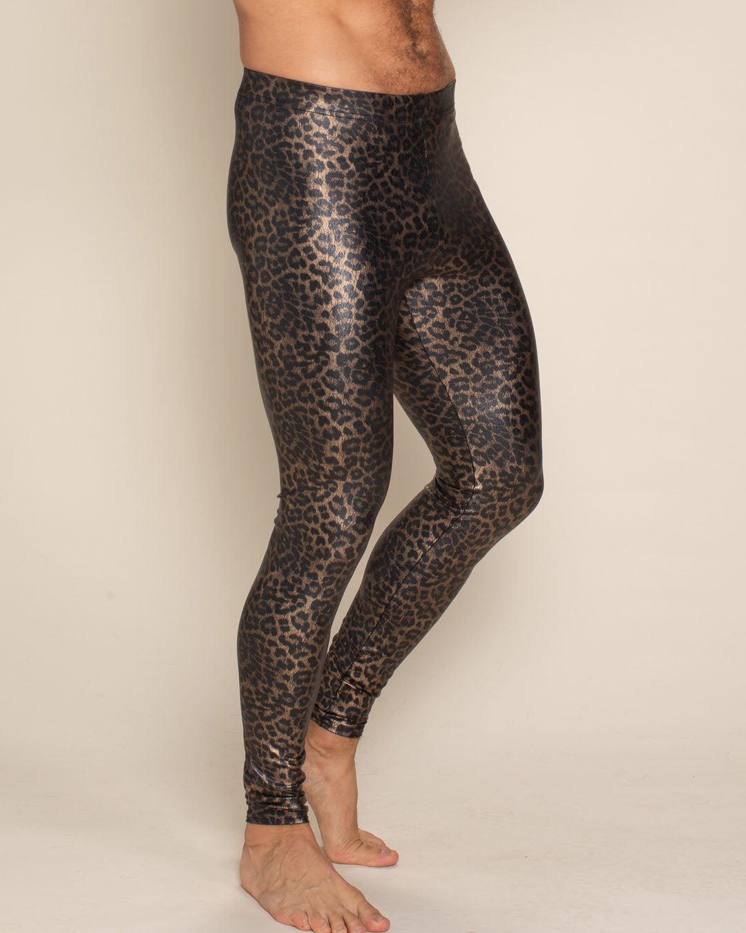 Men's Metallic Leggings | Metallic Bronze Leopard