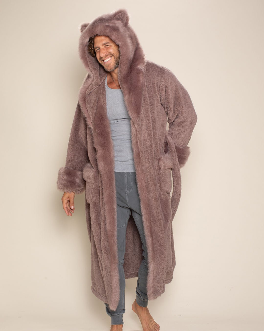 Mauve Cat Classic Faux Fur Robe | Men's