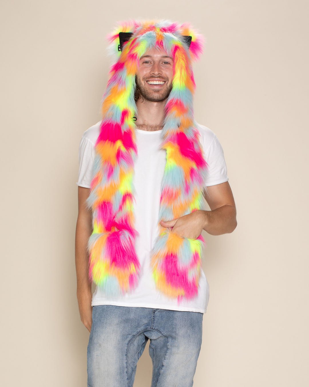 Neon Calico Cat Collector Edition Faux Fur Hood | Men's