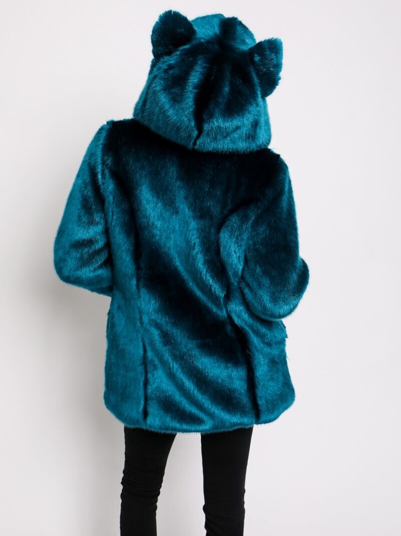 Back View of Classic Royal Wolf Luxe Faux Fur Coat Collector Edition 