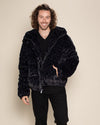 Classic Men's Black Puffer Jacket With Hood | Slate Leopard