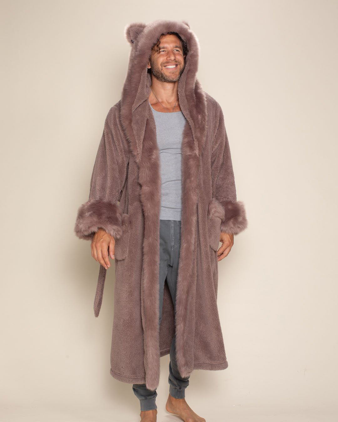 Mauve Cat Classic Faux Fur Robe | Men's