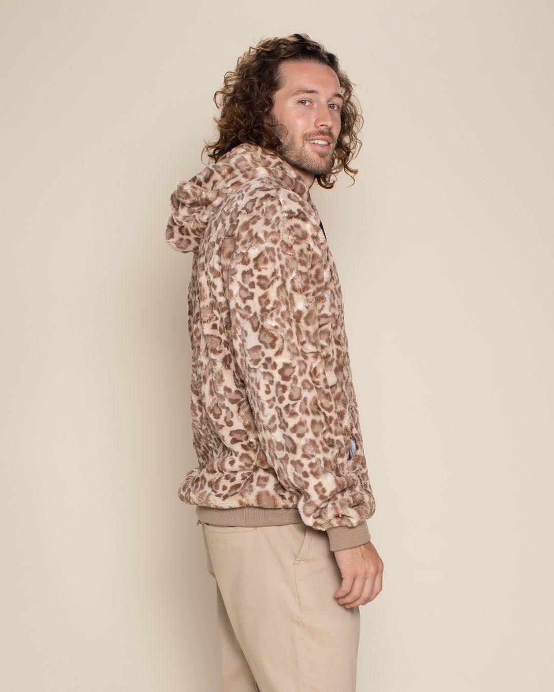 Classic Men's Fur Hoodie | Tan Leopard