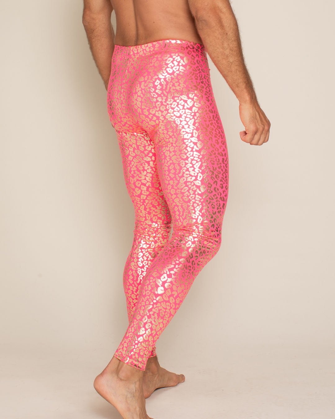 Men s Metallic Leggings Metallic Pink Leopard Print SpiritHoods