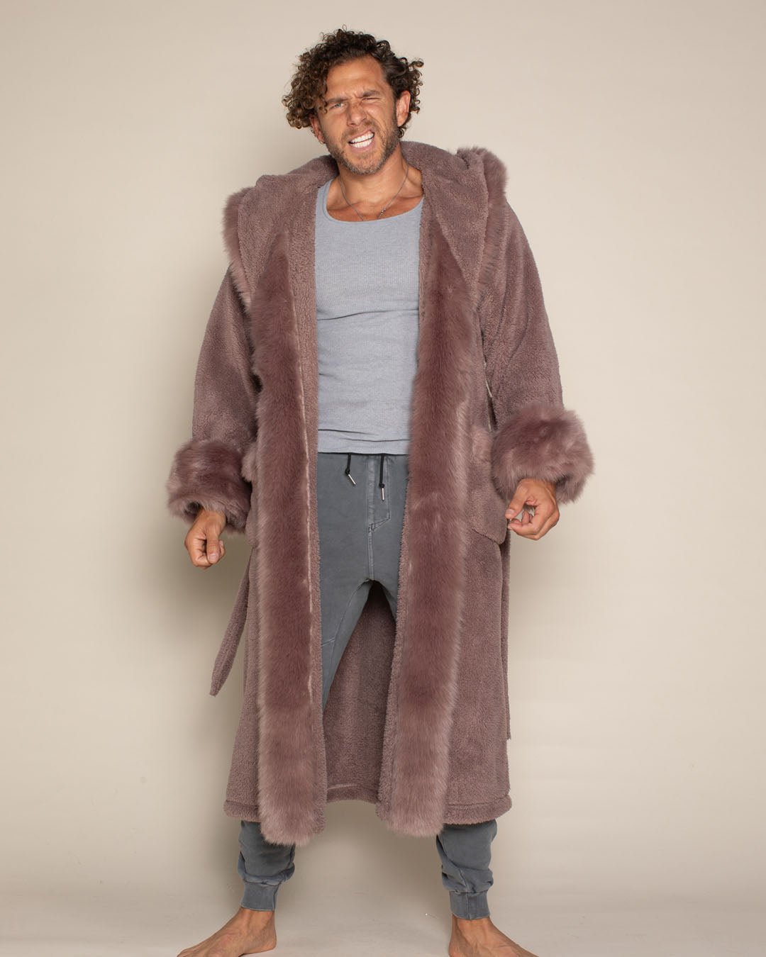 Mauve Cat Classic Faux Fur Robe | Men's