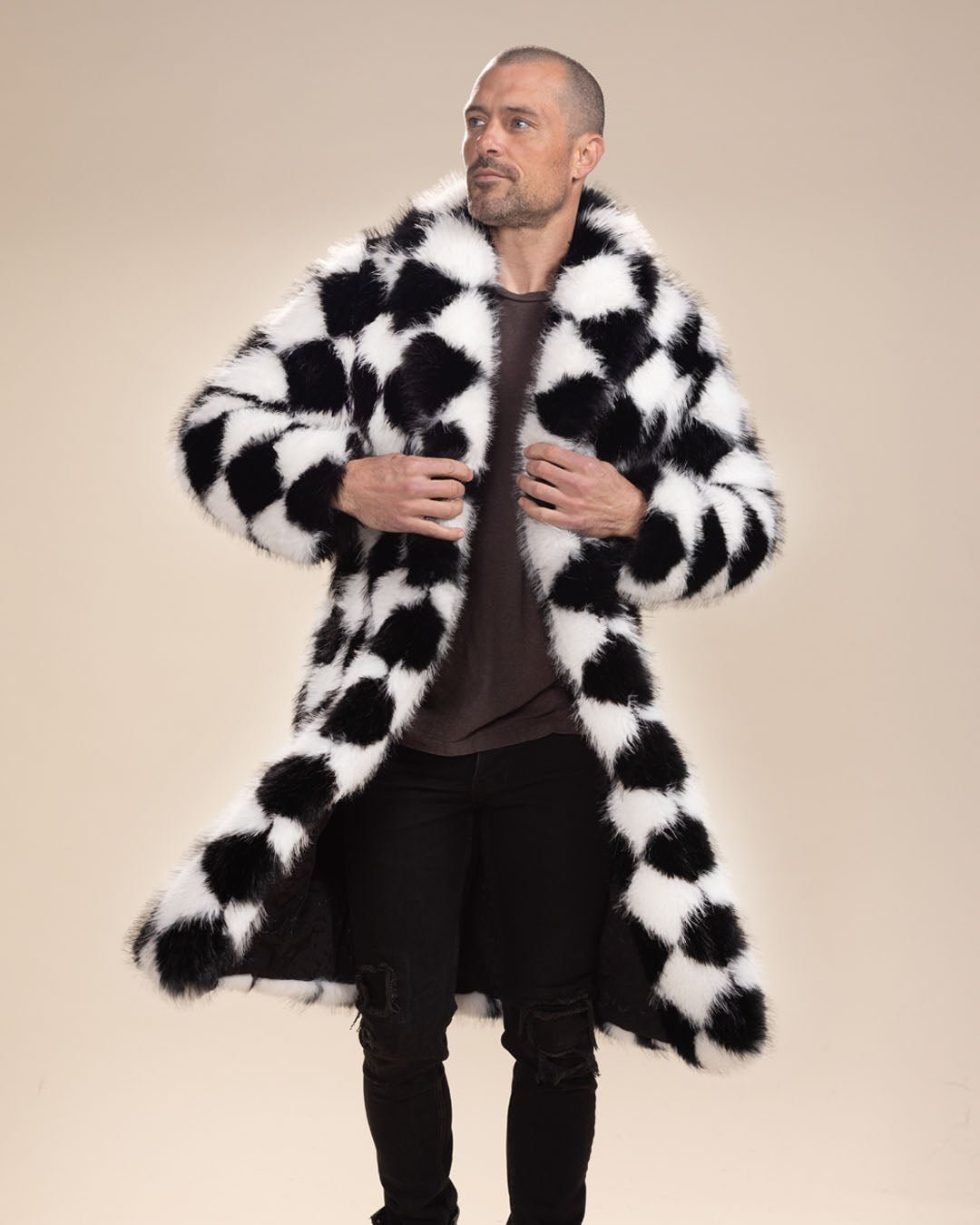 SpiritHoods Mens Ace of Diamond Faux Fur Calf Length Coat