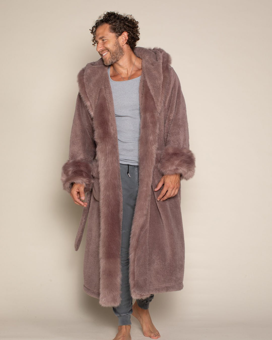 Mauve Cat Classic Faux Fur Robe | Men's