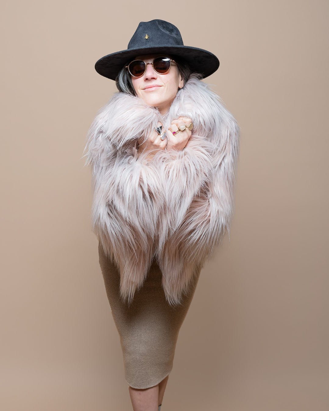 Women's Pink Faux Fur Jacket | Shaggy Mongolian Llama