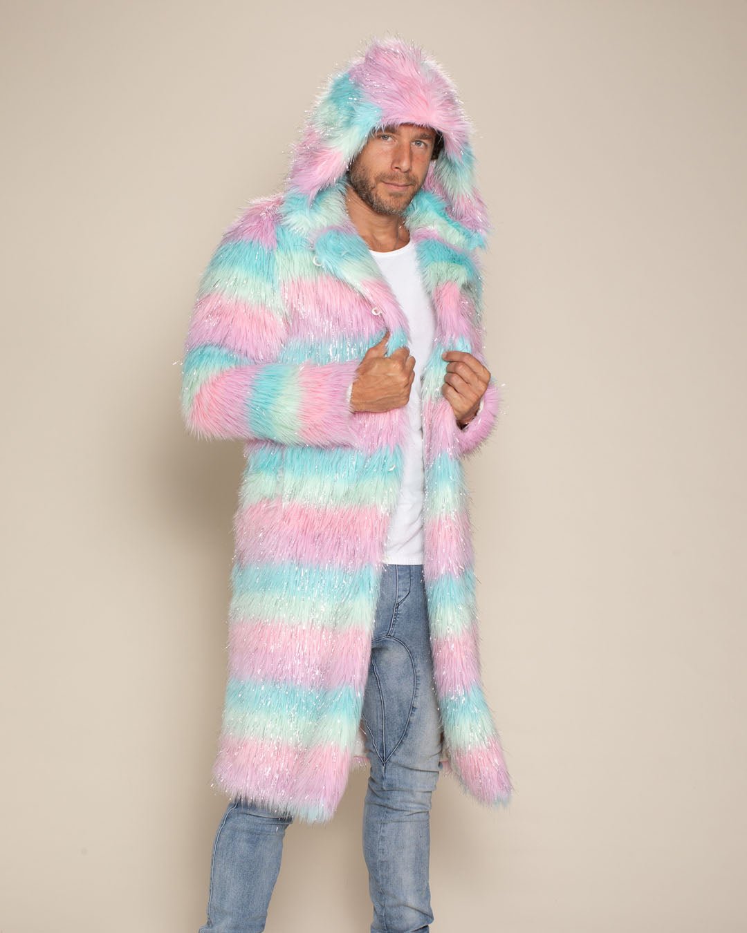 Hooded Men's Long Faux Fur Coat | Doll Party