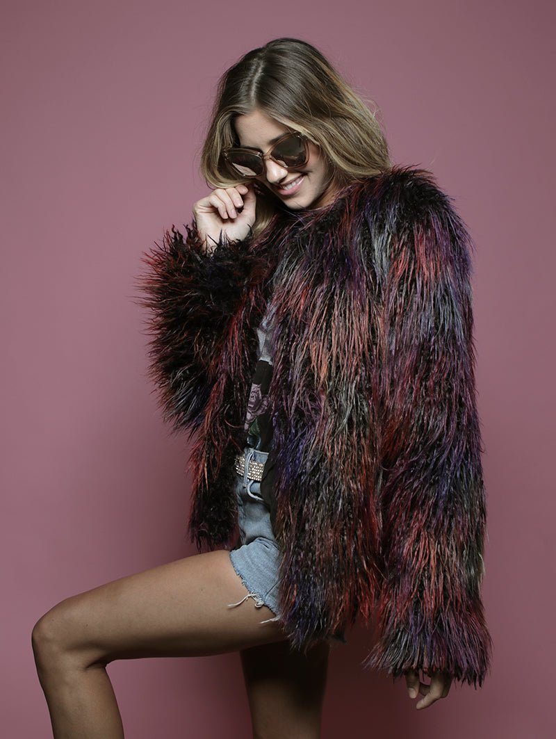 Faux Fur Bomber Jacket with Midnight Alpaca Design