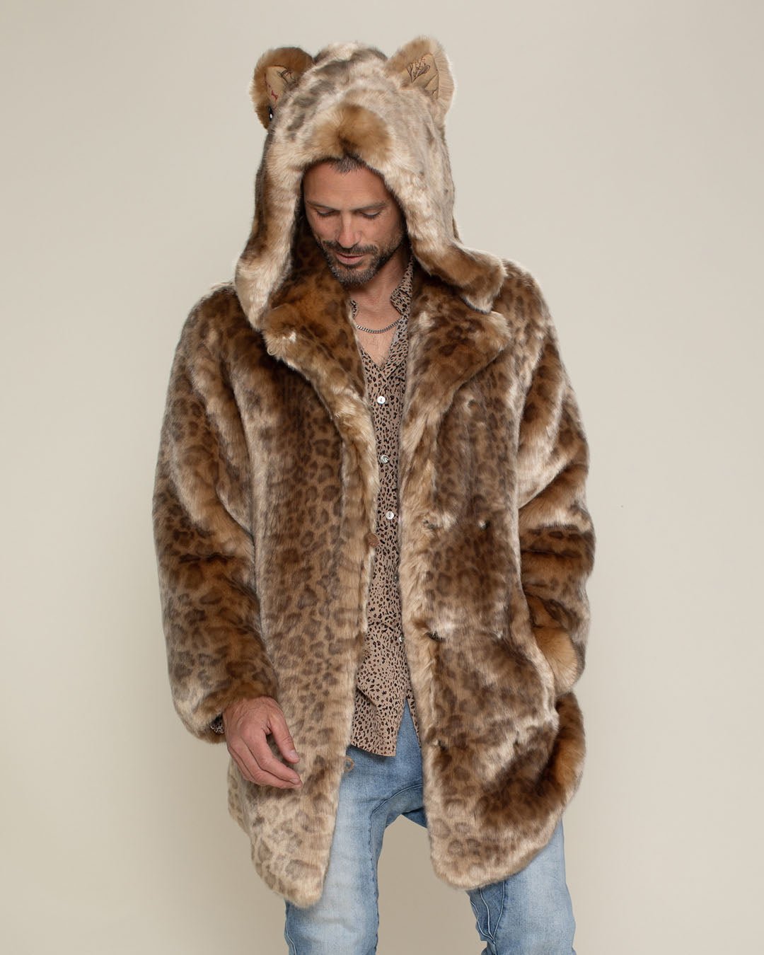 African Golden Cat Luxe Classic Faux Fur Coat | Men's