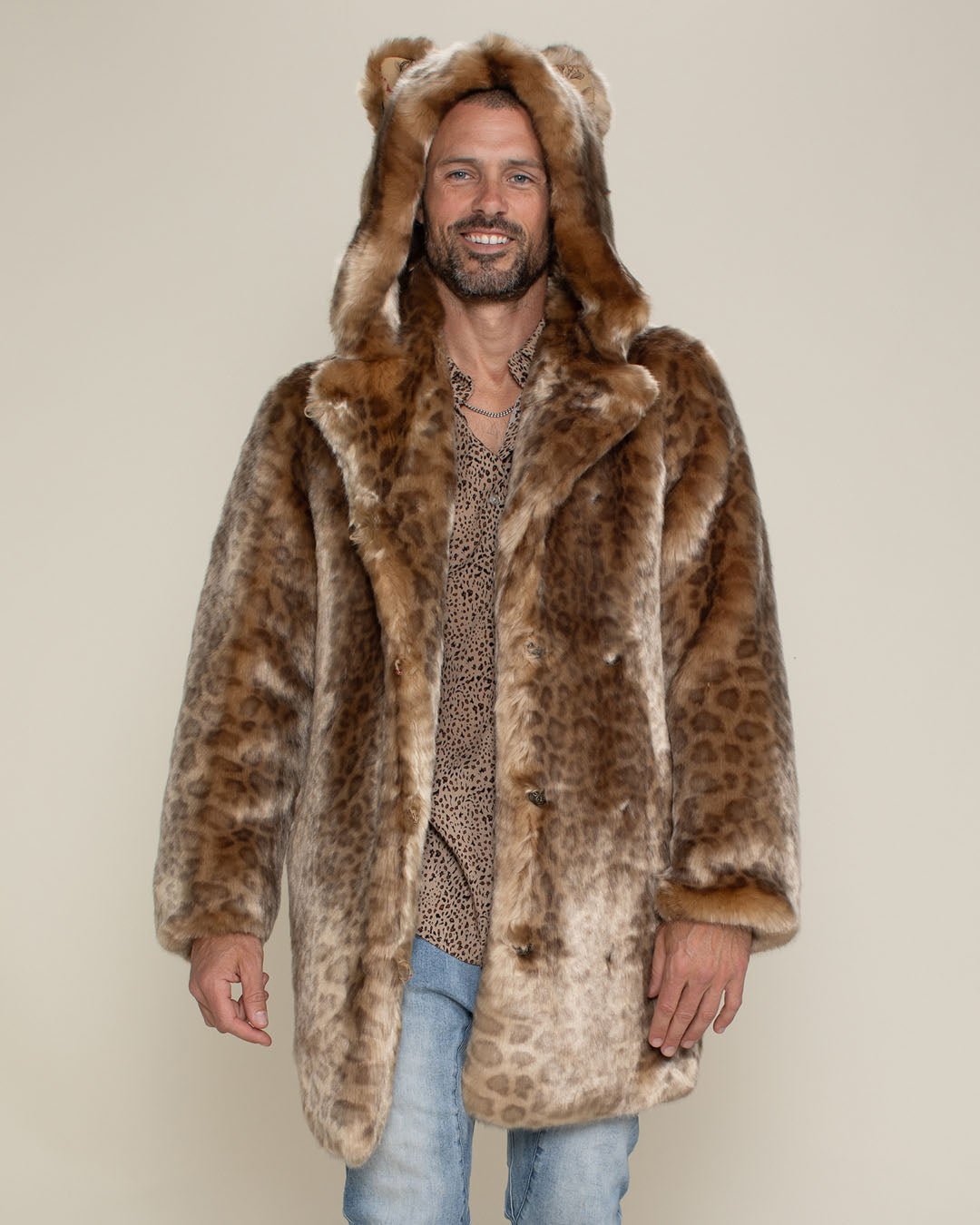 African Golden Cat Luxe Classic Faux Fur Coat | Men's