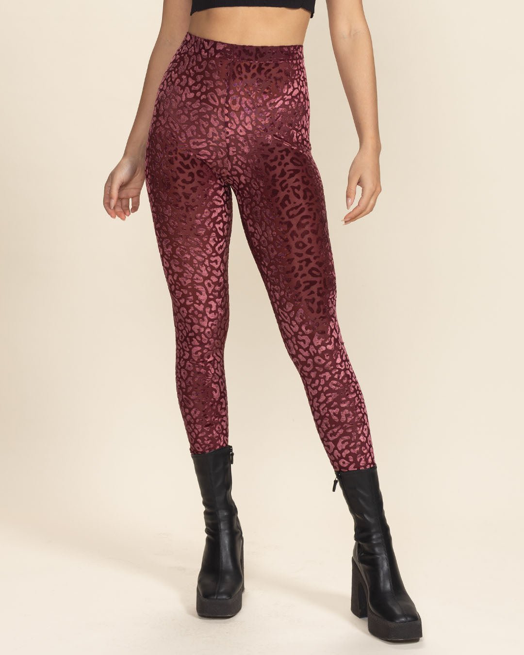 Women&#39;s Velvet Leggings | Red Crimson Burnout Leopard