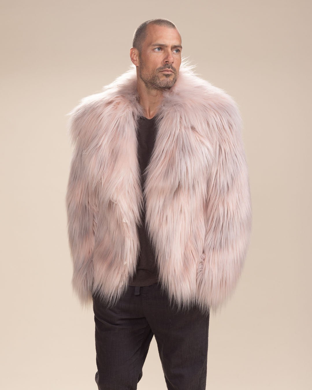 Men&#39;s Pink Faux Fur Jacket | Shaggy Mongolian Llama