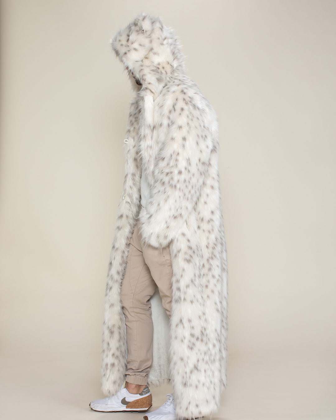 Classic Men's Long Faux Fur Coat | Baby Snow Leopard