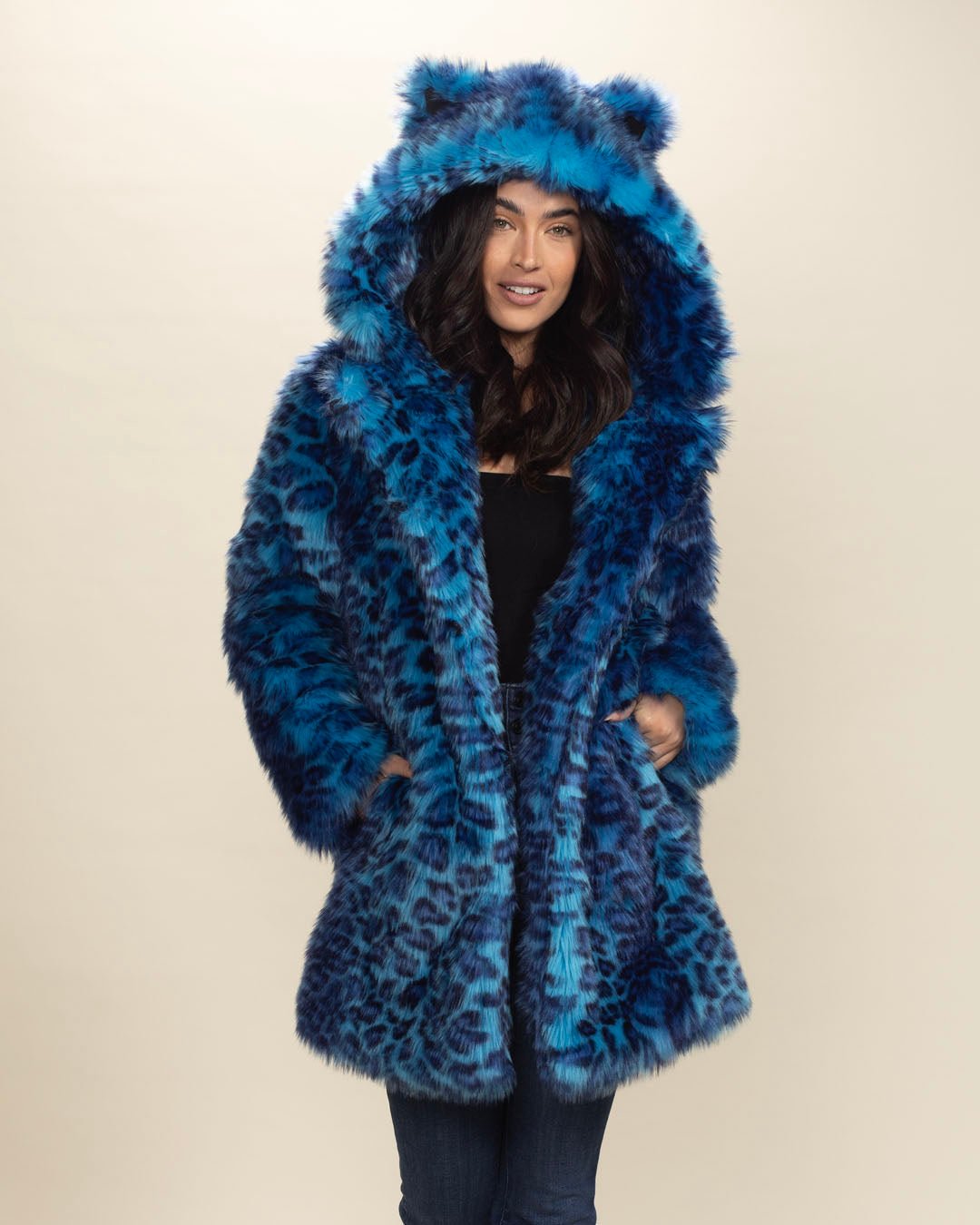 Classic Women's Faux Fur Coat | Electric Blue Lynx