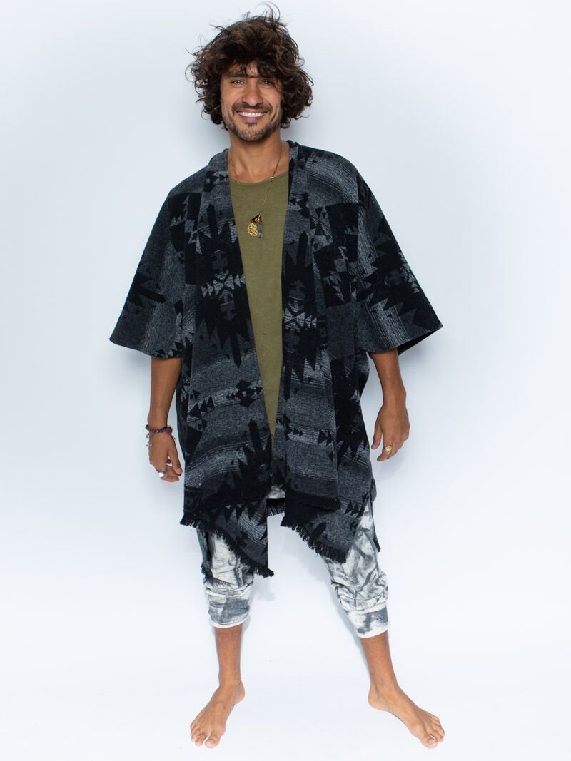 Man wearing Night Fox Fabric Poncho, front view 4