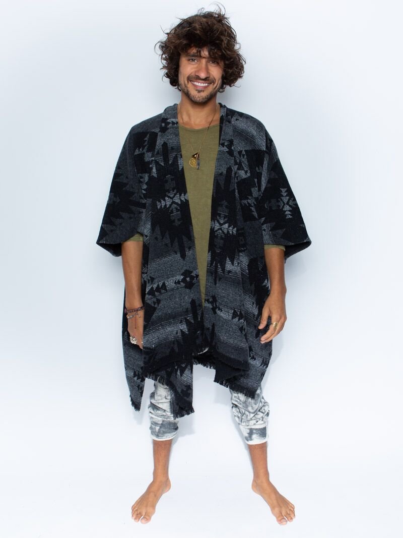 Man wearing Night Fox Fabric Poncho, front view 1