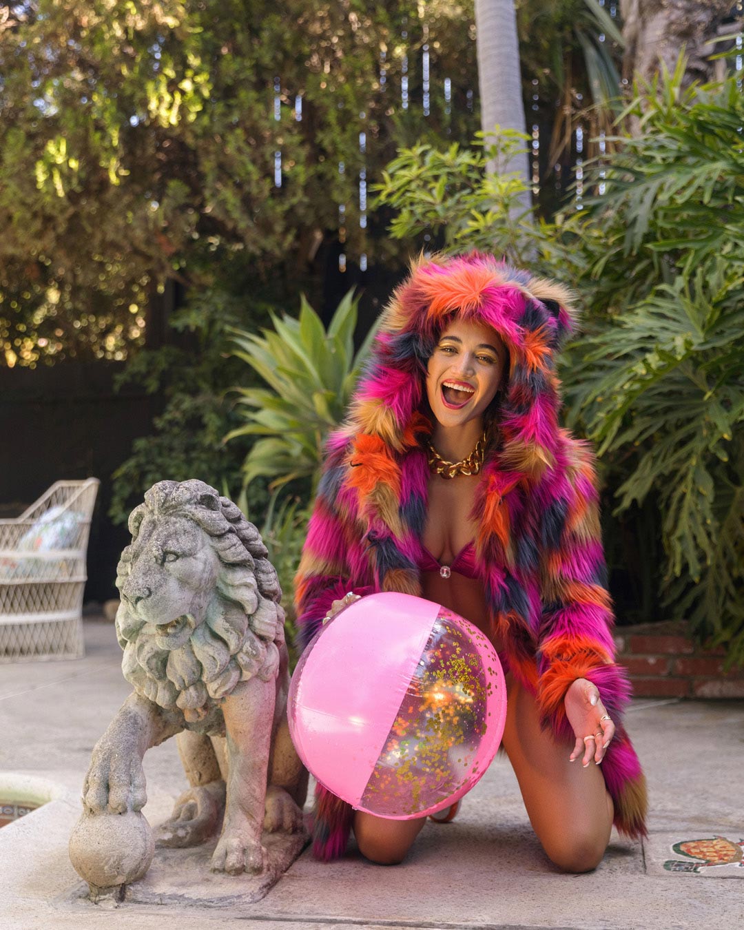 Woman wearing Classic Calico Leopard Faux Fur Coat