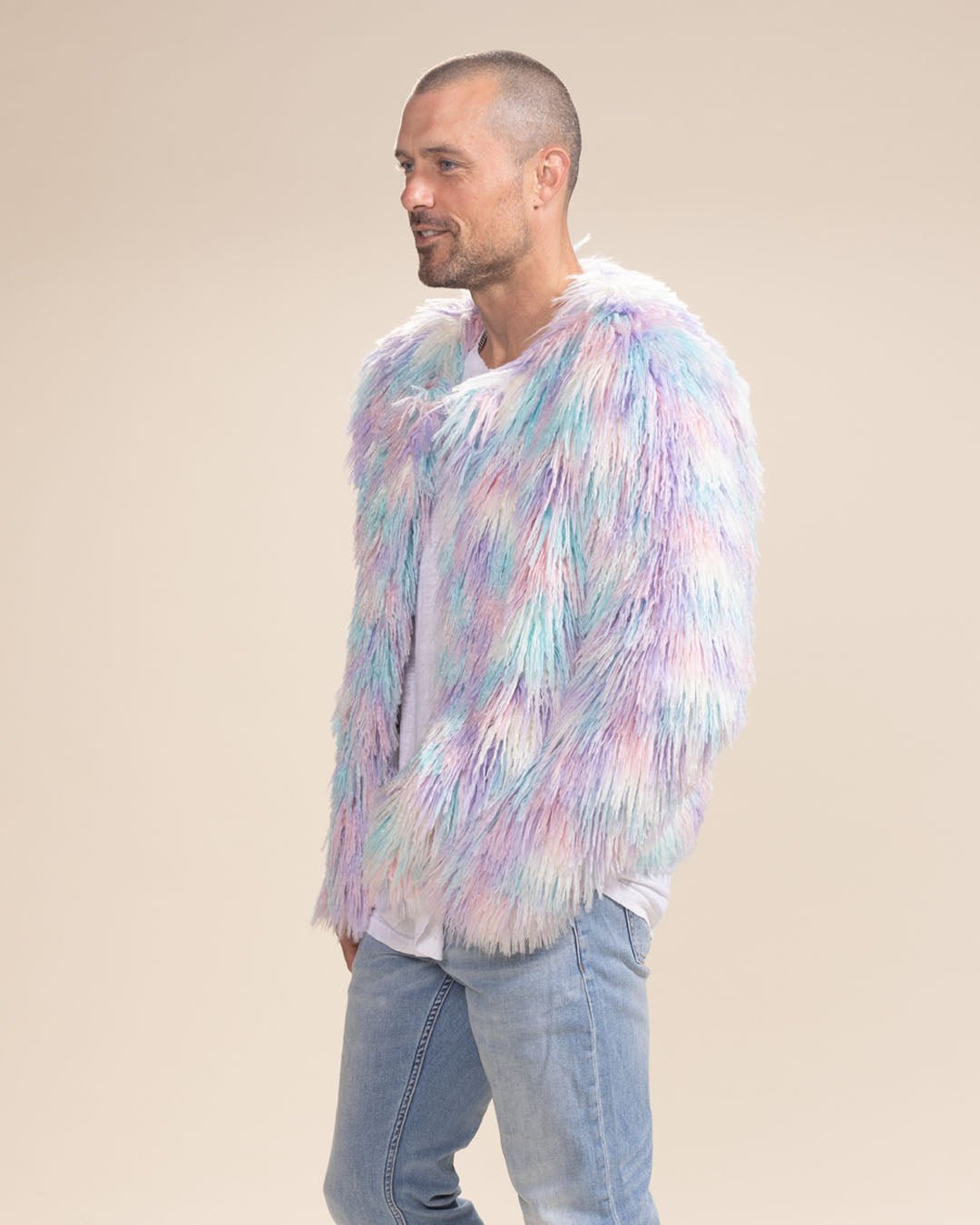 Men's Colorful Faux Fur Jacket | Aurora Shaggy Alpaca