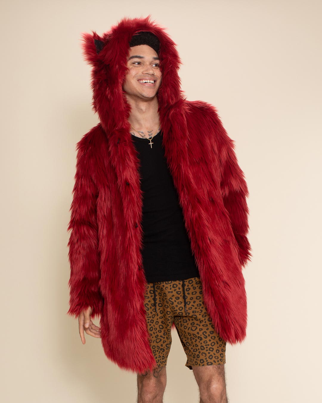 Red Velvet Wolf Classic Faux Fur Coat Men s SpiritHoods