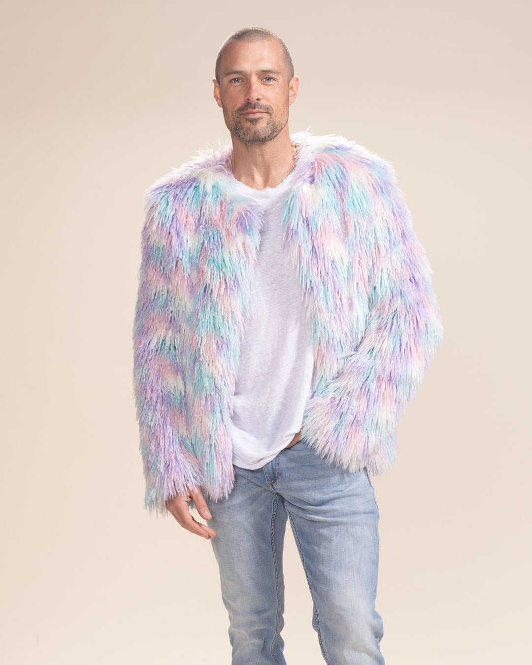 Men&#39;s Colorful Faux Fur Jacket | Aurora Shaggy Alpaca