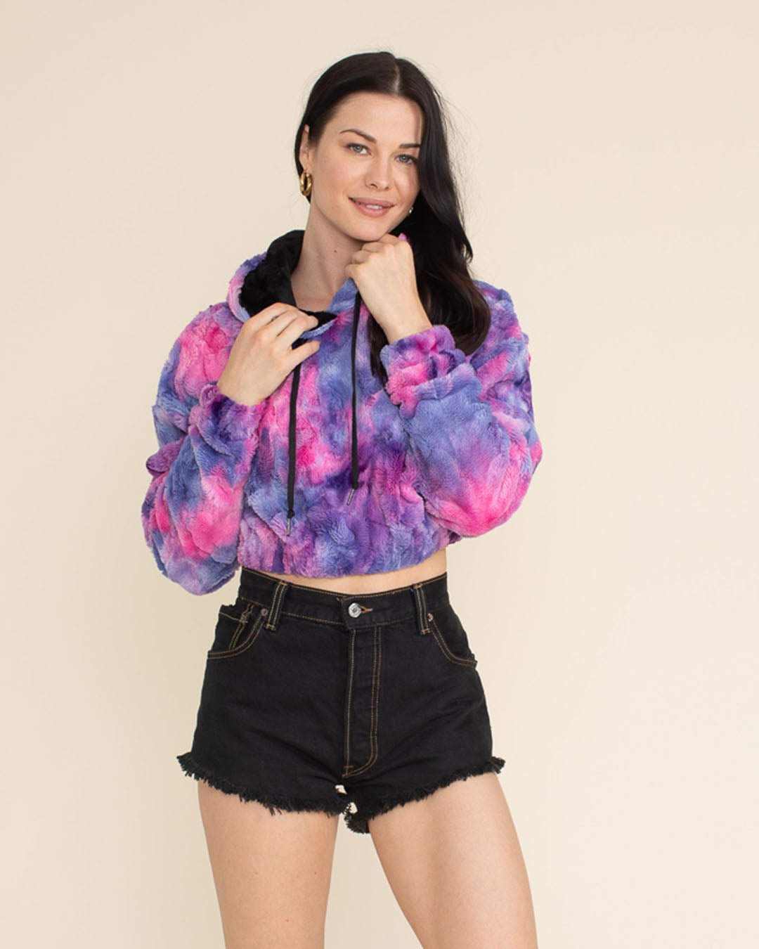 Cotton Candy Kitty Classic Ultra Soft Faux Fur Crop Hoodie | Women's