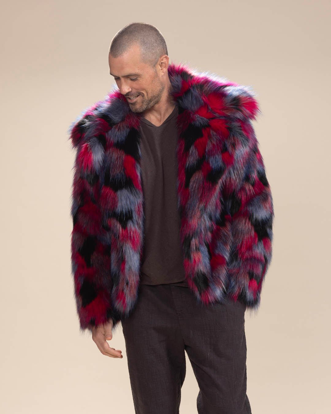 Men's Colorful Faux Fur Jacket | Crimson Cat