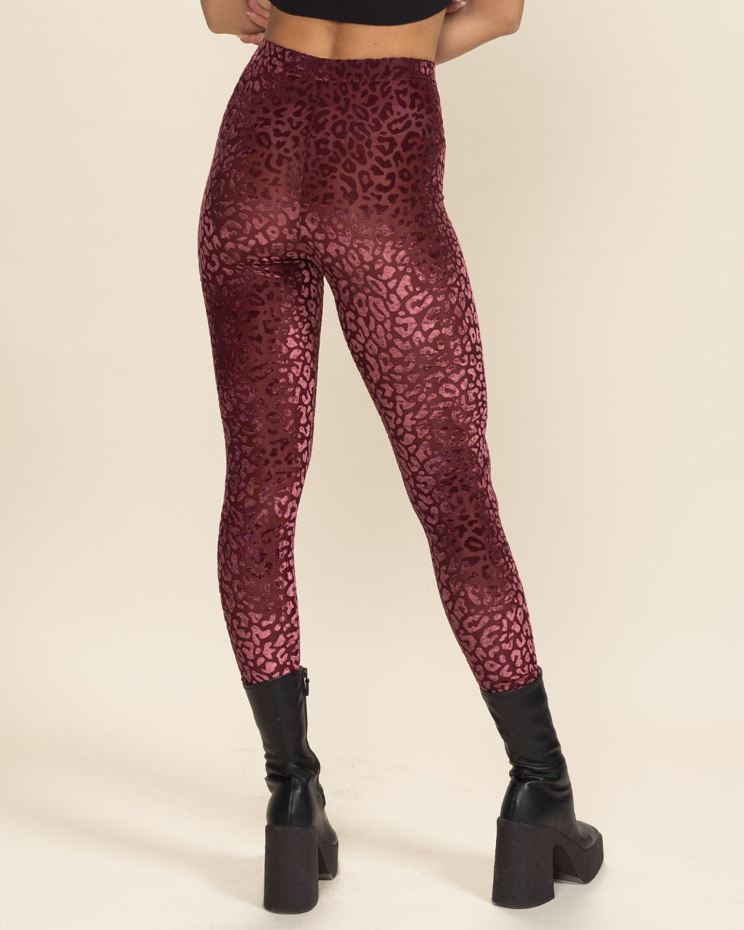 Women's Velvet Leggings | Red Crimson Burnout Leopard