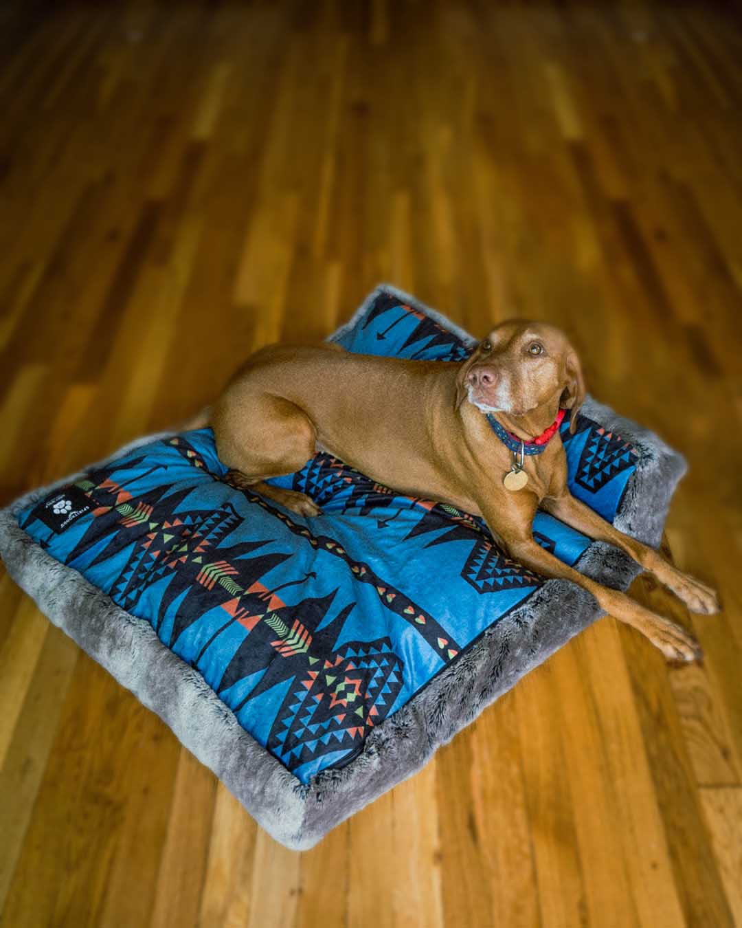 Dog Laying on Ultra Soft Pet Bed in Grey Wolf Design