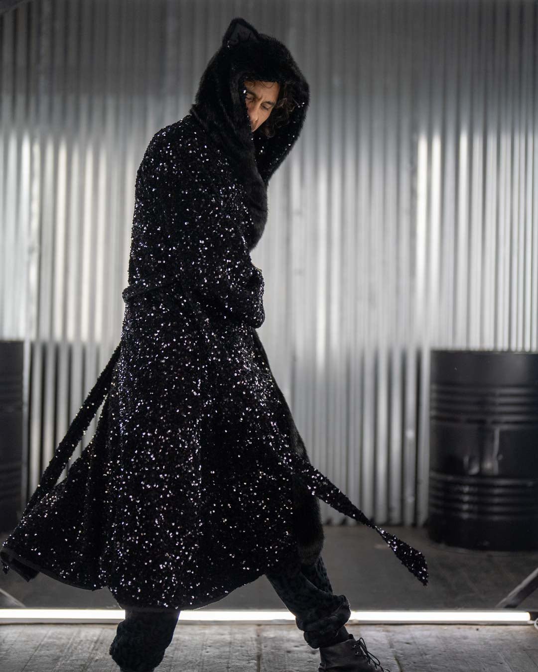 Classic Men&#39;s Long Sequin Coat | Black Panther