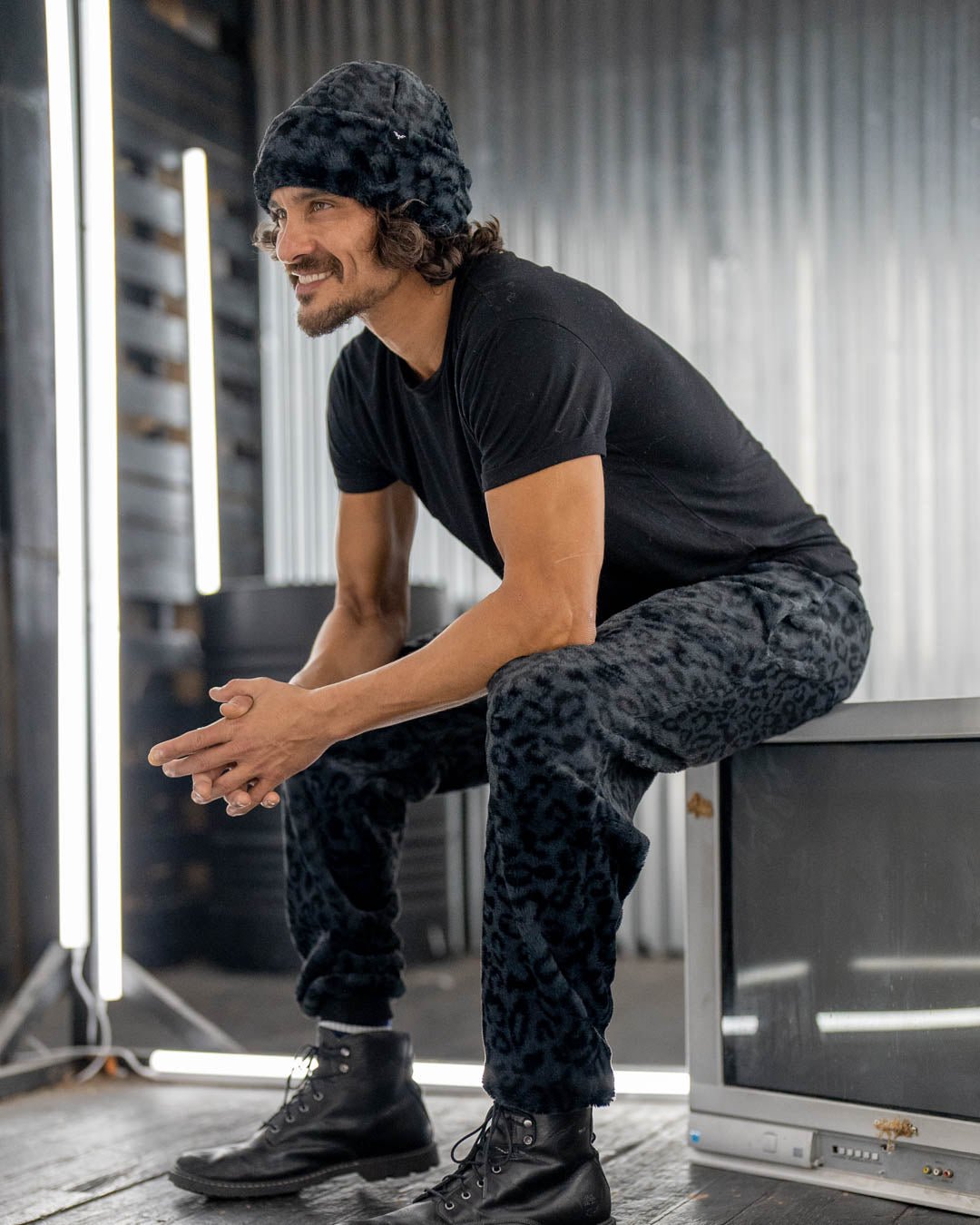 Men's Designer Sweatpants | Slate Black Leopard