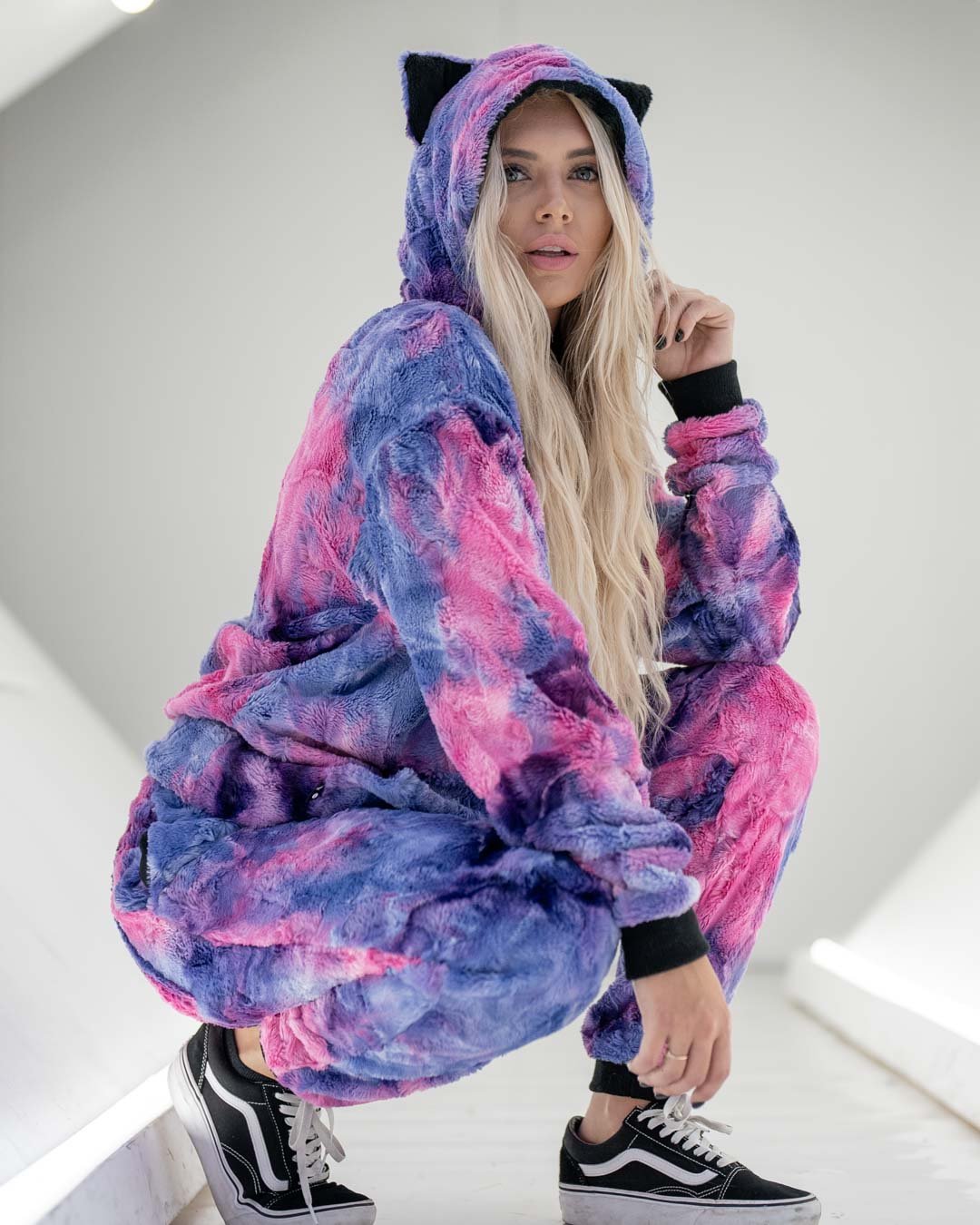 Classic Women s Fur Hoodie Tie Dye Cotton Candy Kitty