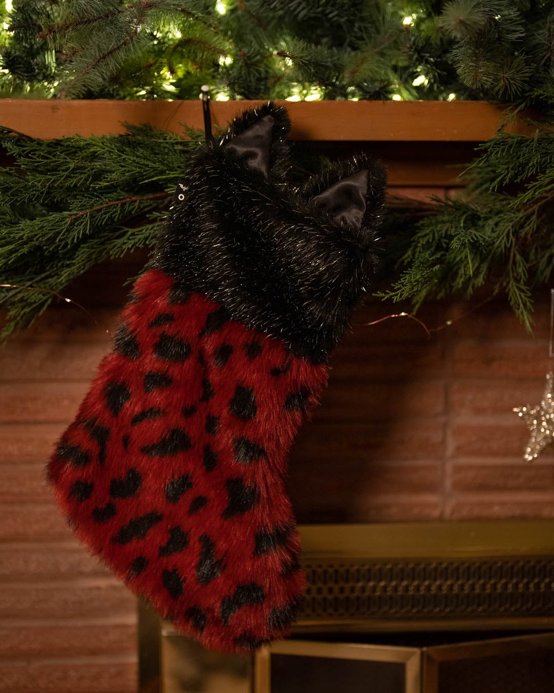 Faux Fur Christmas Stocking | Wild Cat