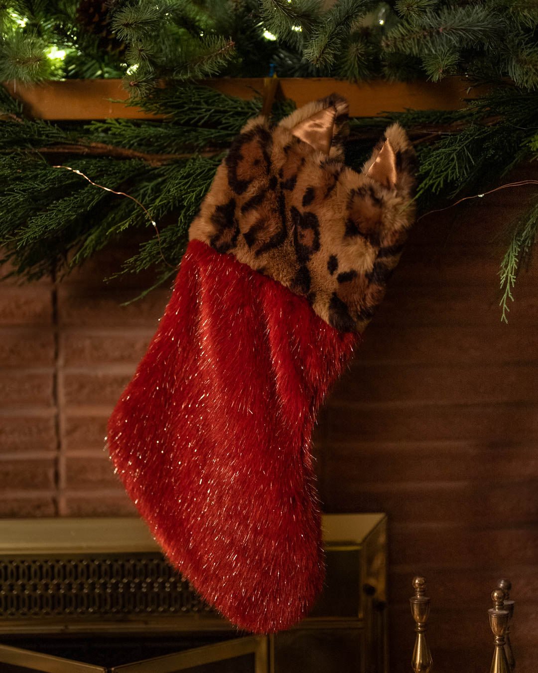 Faux Fur Christmas Stocking | Leopard Print