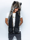 Man wearing Dire Wolf Faux Fur Hood, front view 6