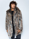 Man wearing Direwolf Galaxy Collector Edition Faux Fur Coat, front view 2